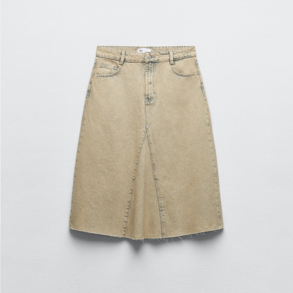 Cream denim knee length skirt